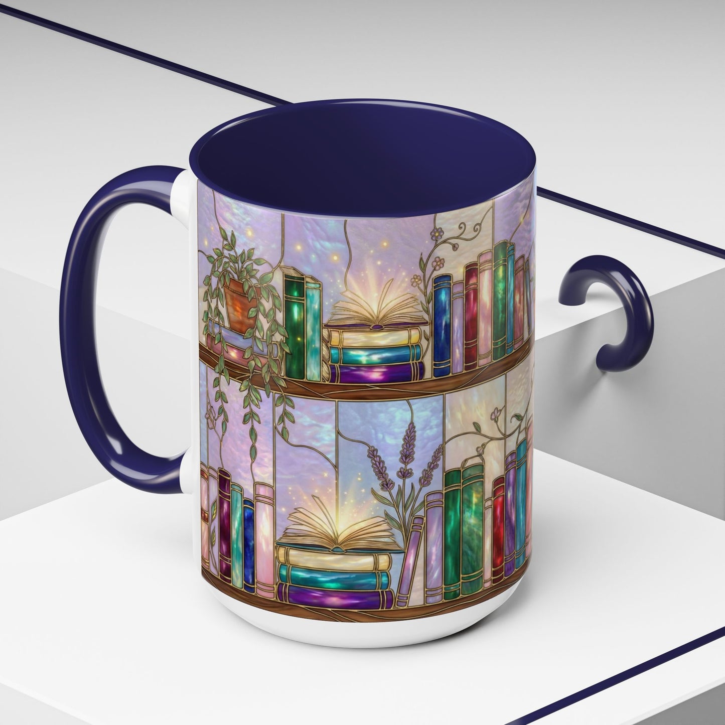 Magic Book Shelf Accent Coffee Mug — Stained Glass Design (11/15 oz) - 14529