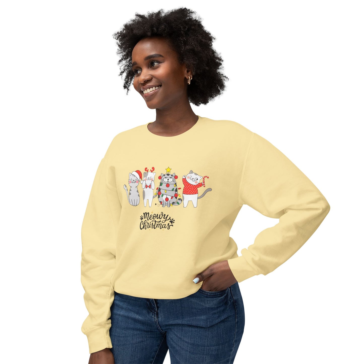 Meowy Christmas - Unisex Lightweight Crewneck Sweatshirt