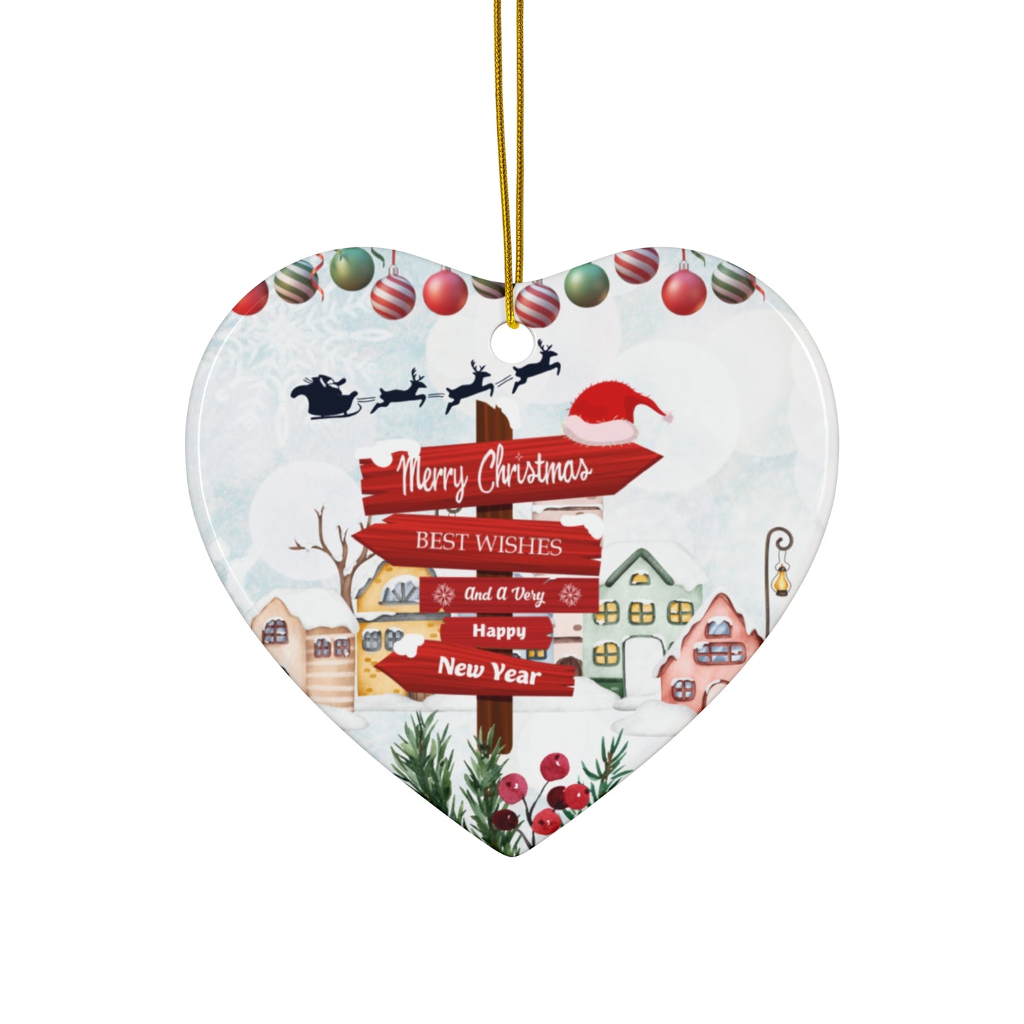 Merry Christmas Sign - Ceramic Ornament, 4 Shapes