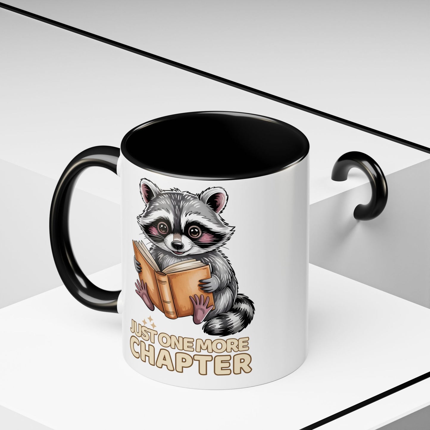 Just One More Chapter Mug – Raccoon Reading Coffee Mug, Book Lover Gift for Teacher or Librarian (11oz / 15oz)- 14792