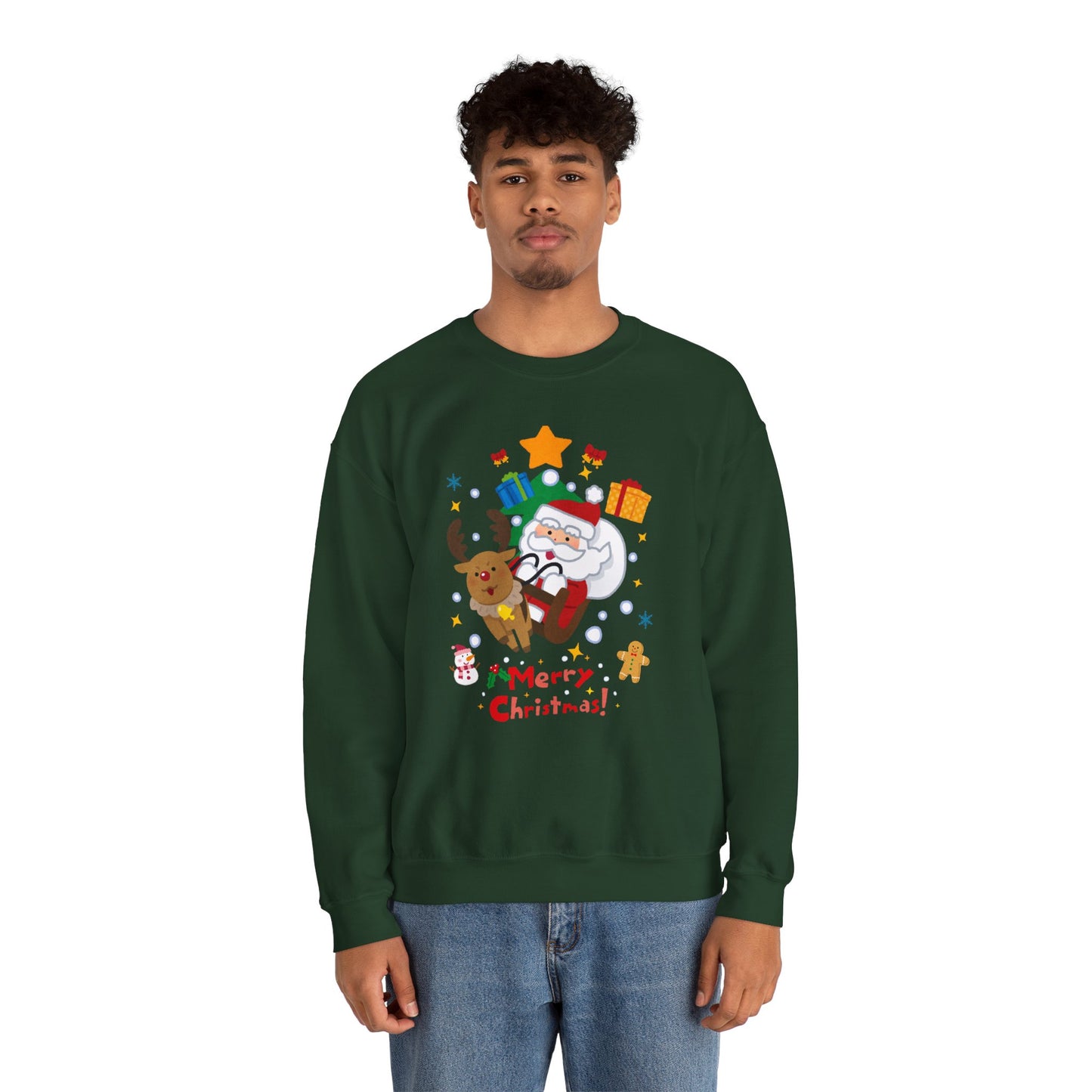 Merry Christmas, Santa & Reindeer - Unisex Heavy Blend™ Crewneck Sweatshirt - 10472