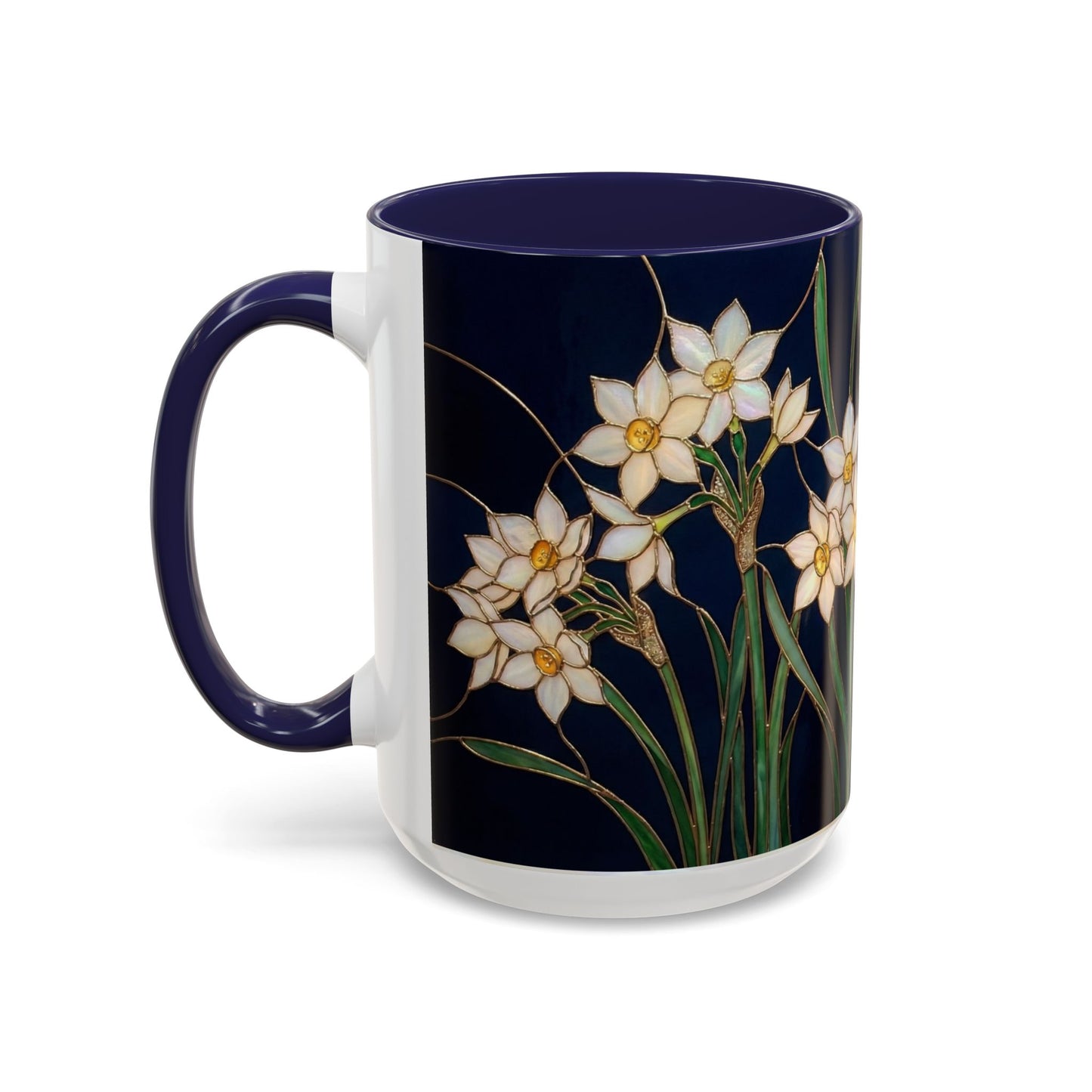 Narcissus Bloom Accent Coffee Mug — Stained Glass Design 11/15oz - 14597