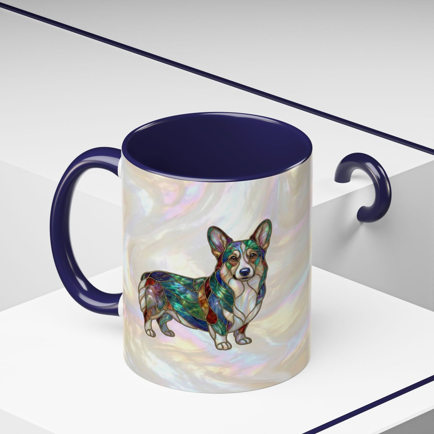 Corgi Accent Coffee Mug -Stained Glass Style (11/15oz) - 14627