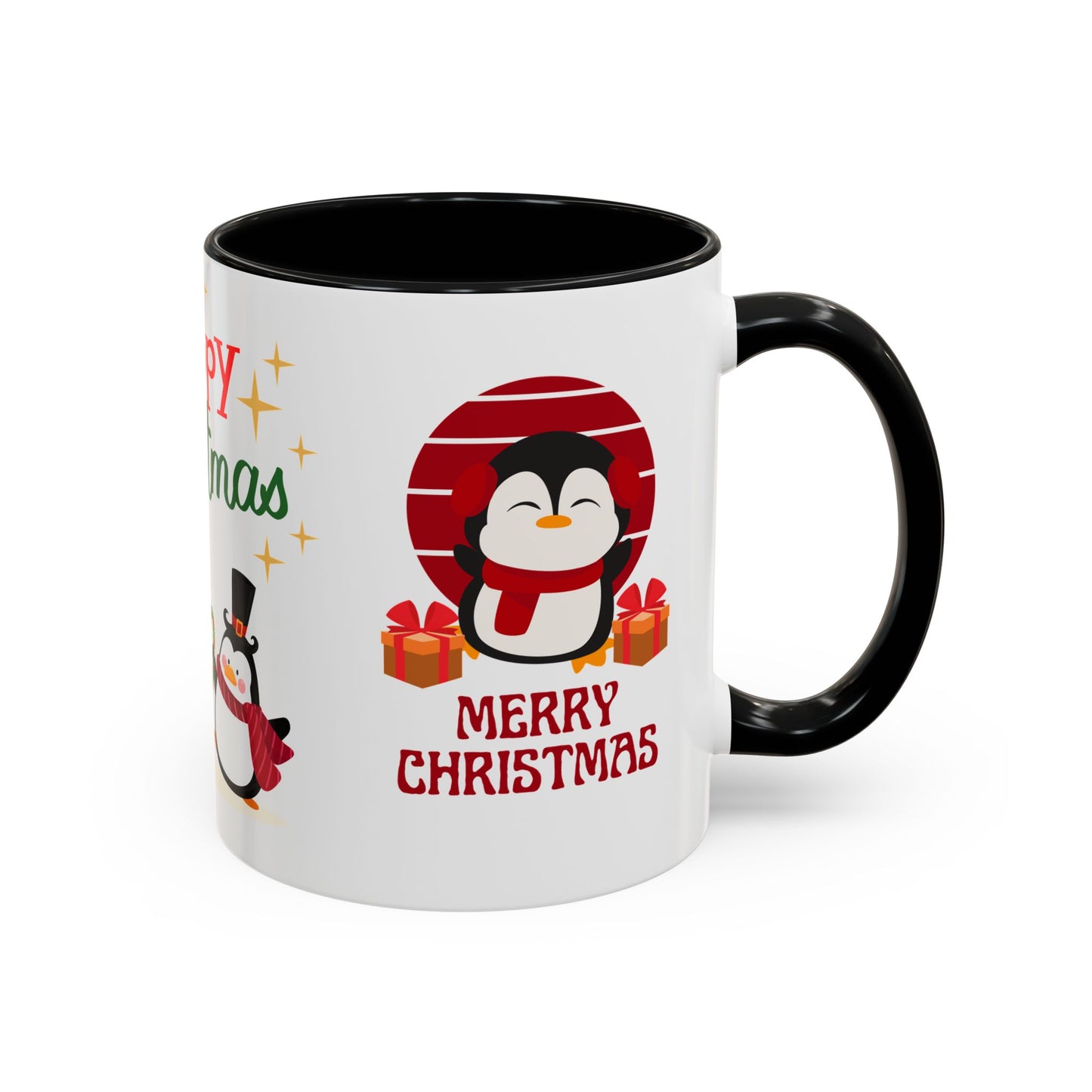 Penguins, Merry Christmas - Accent Coffee Mug (11, 15oz)