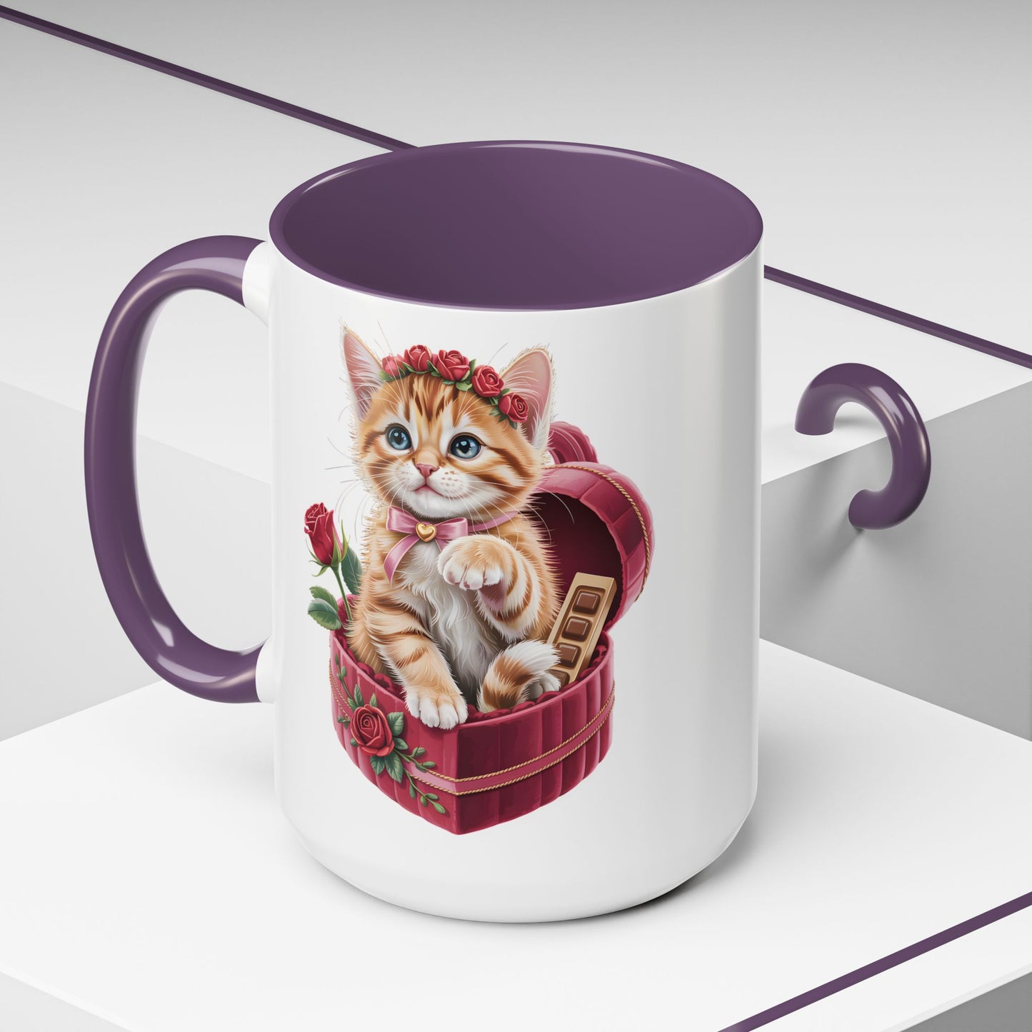 Cute Kitten Valentine Mug – Adorable Cat Illustration Coffee Cup, Romantic Gift for Cat Lovers (11oz / 15oz) - 14773
