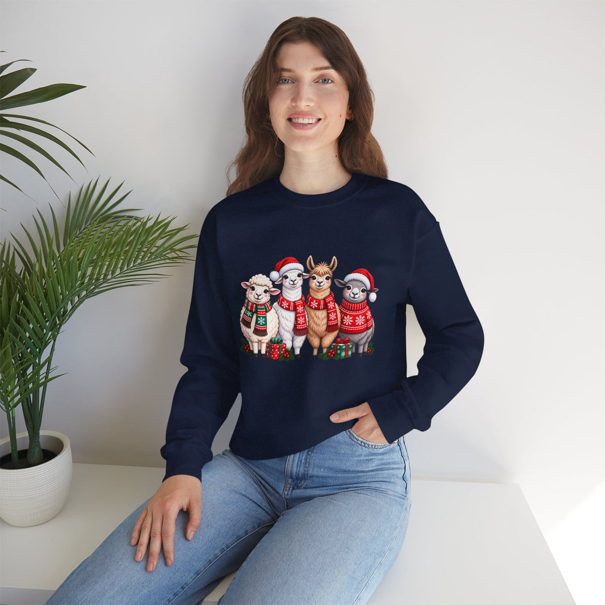Festive Christmas Animal Friends Sweatshirt, Cute Sheep & Alpaca Holiday Crewneck - 14553