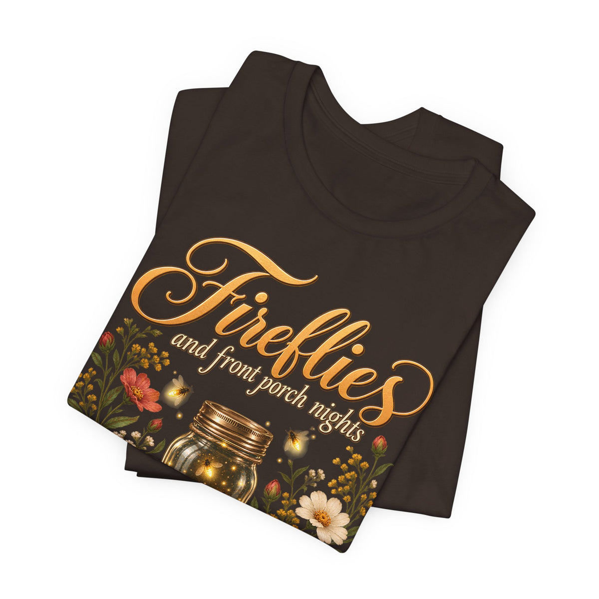 Fireflies and Front Porch Nights T-Shirt, Vintage Floral Mason Jar Tee - 14567