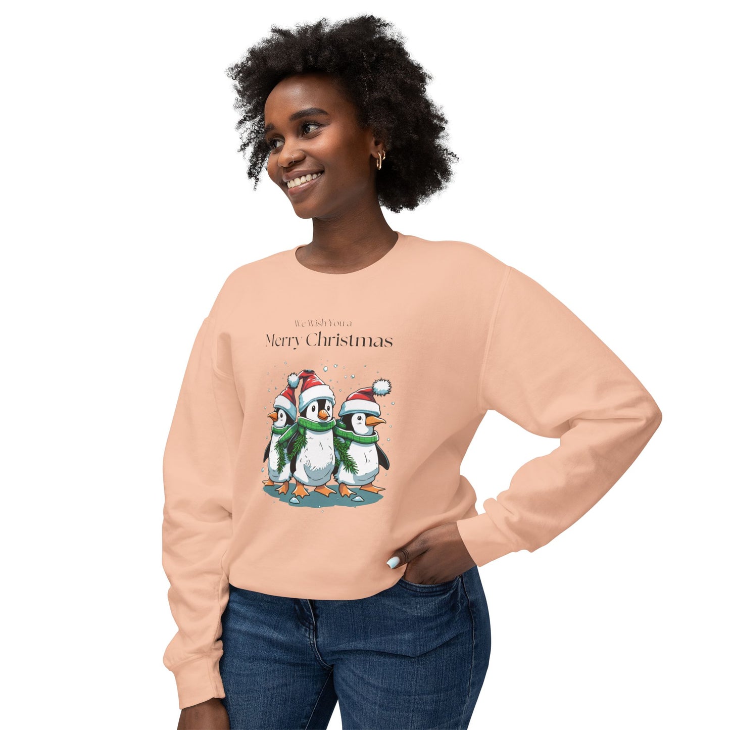 Penguins, We Wish You a Merry Christmas - Unisex Lightweight Crewneck Sweatshirt - 10173