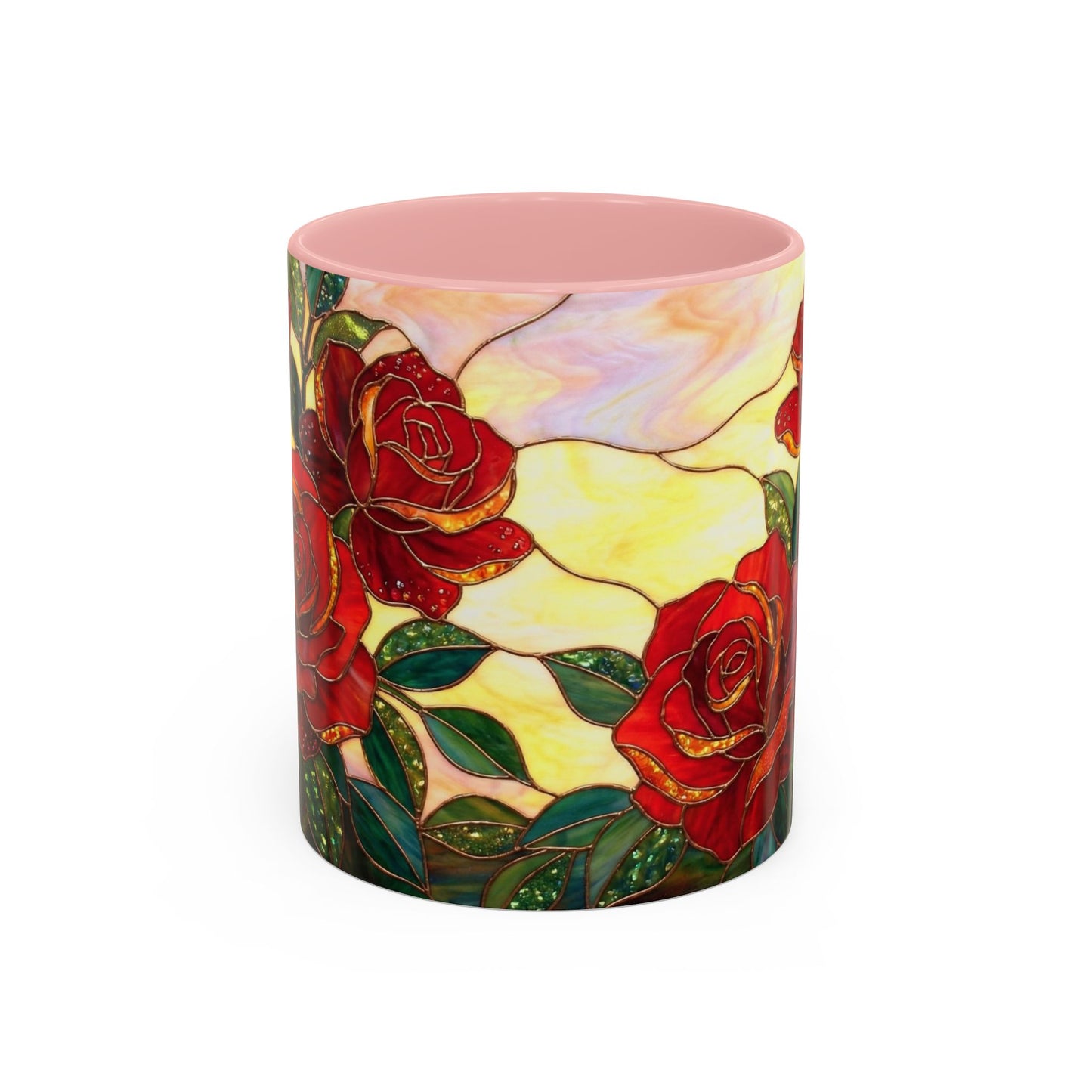 Rose Stained Glass Accent Coffee Mug – Red Roses Floral 11/15oz - 14539
