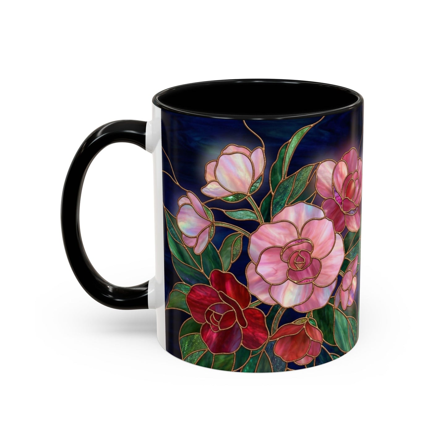 Begonia Floral Accent Coffee Mug – Stained Glass Design 11/15oz - 14555