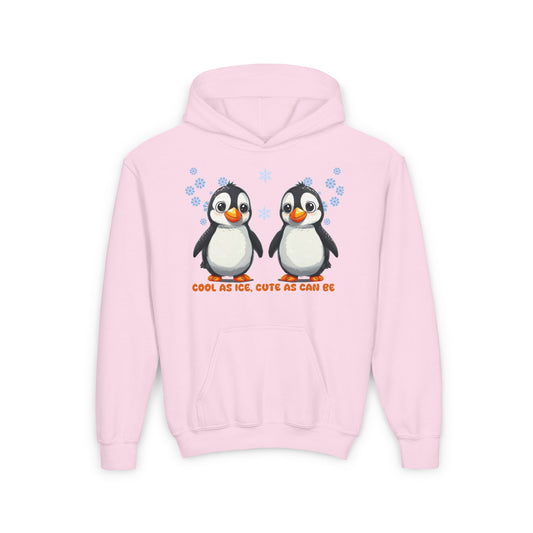 Penguin: Cool As Ice, Cute As Can Be - Youth Heavy Blend Hooded Sweatshirt - 10868