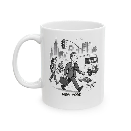 "New York: Where a five-minute walk means dodging tourists, bikes, and delivery trucks." Ceramic Mug - 12855