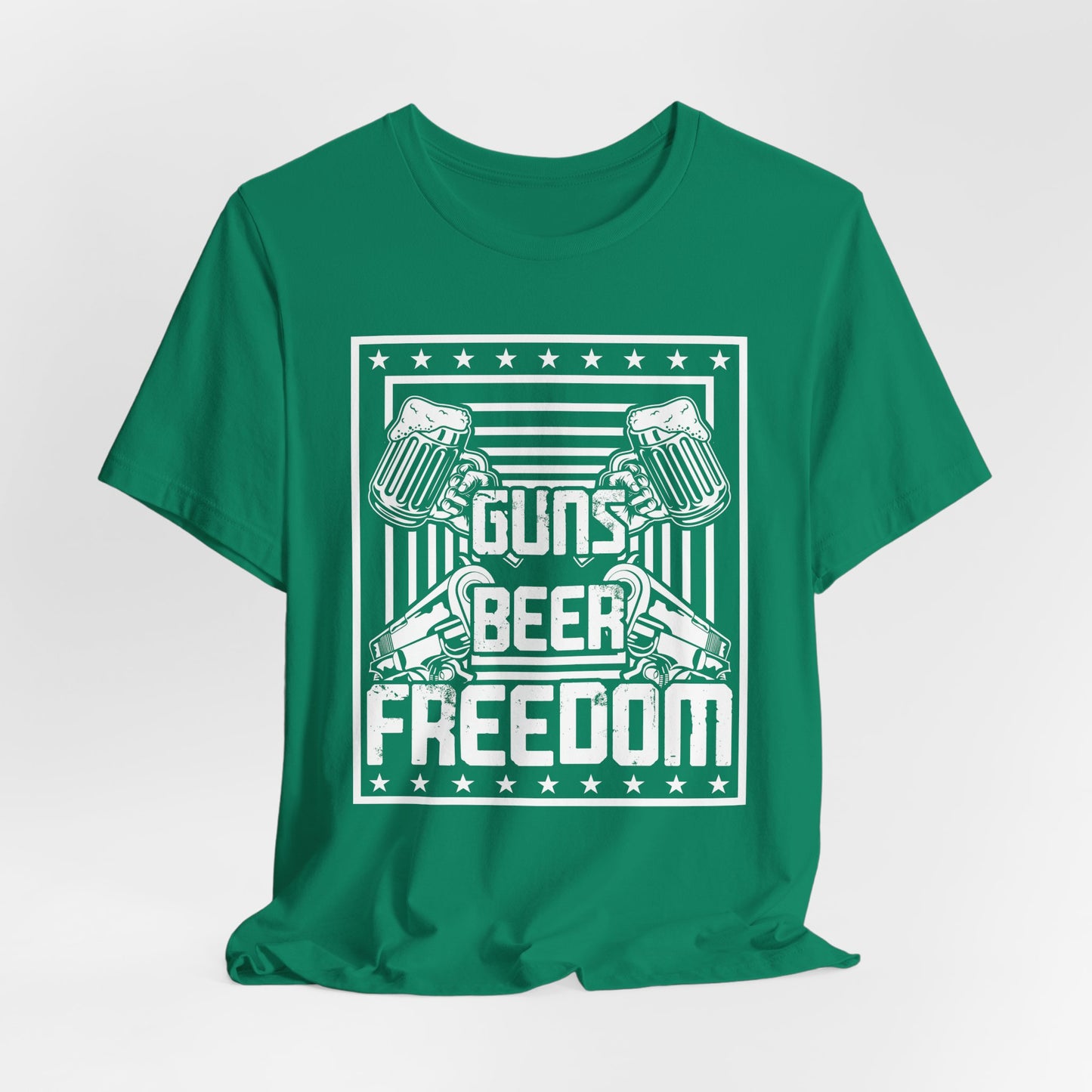 4th of July, Guns Beer Freedom Unisex Tee, Casual Shirt, Patriotic Apparel, Gift for Him, Party Tee, Everyday Wear - 13598