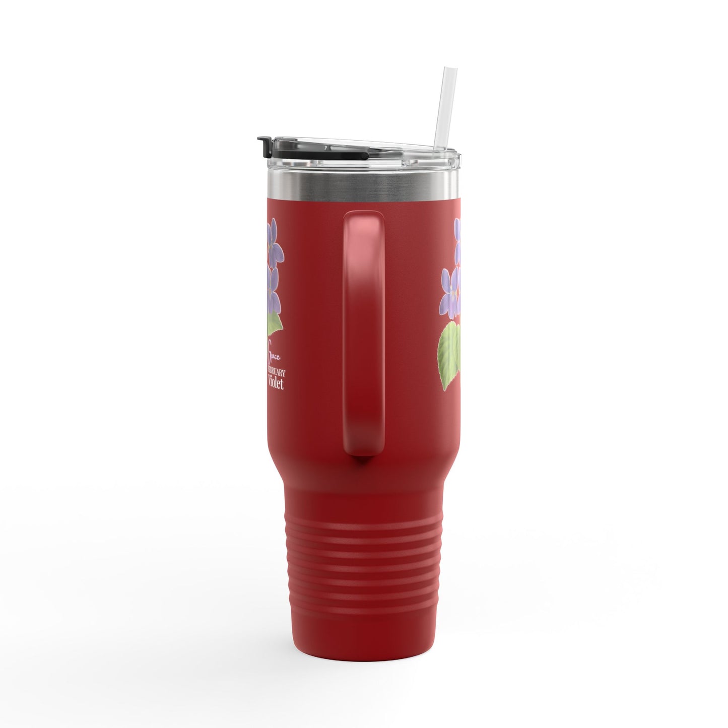 Violet Floral Tumbler – February Birth Flower Gift | 40oz Insulated Travel Mug, Customizable — 14688
