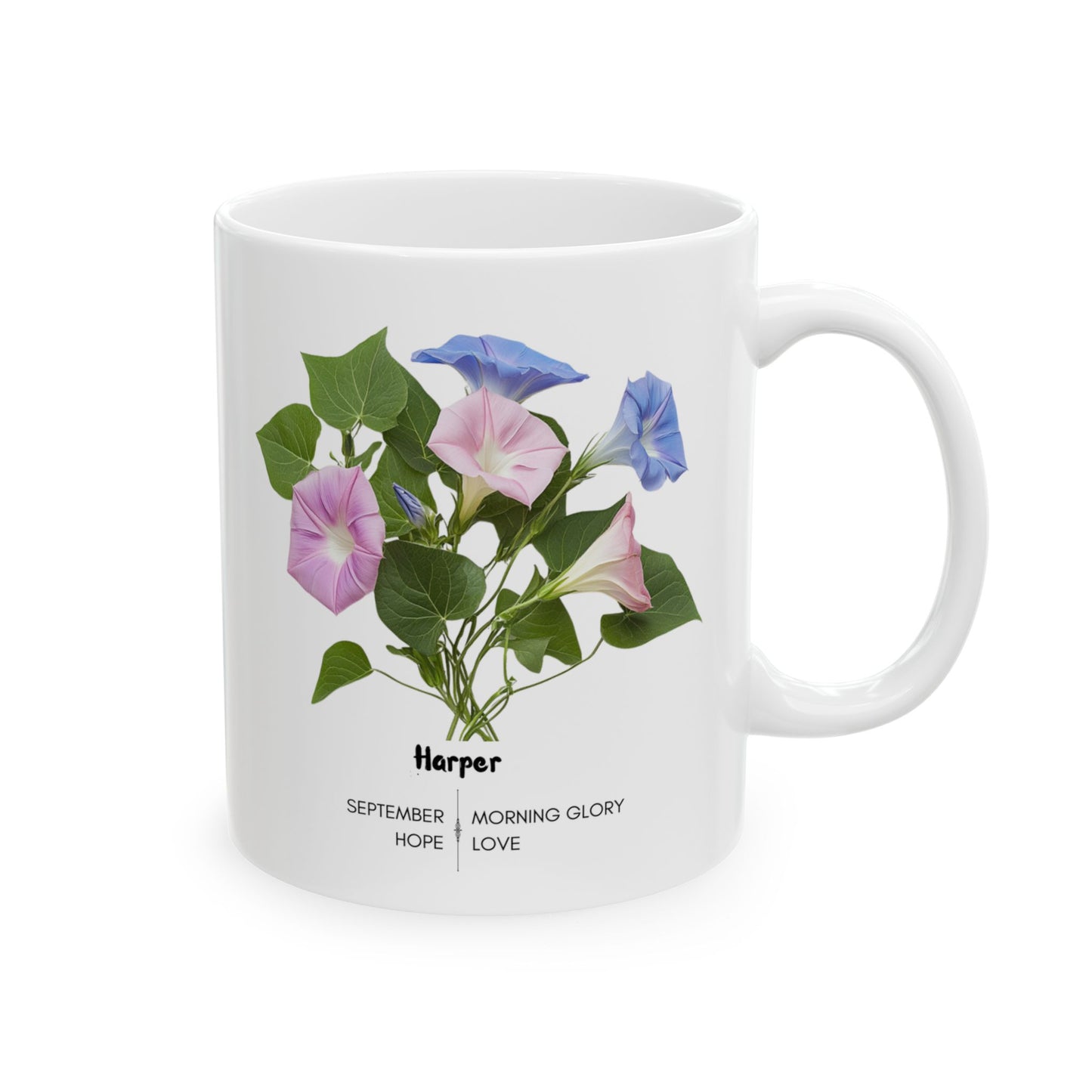 Happy Birthday: September Born, Morning Glory Flower, Customizable - Ceramic Mug, (11oz, 15oz)