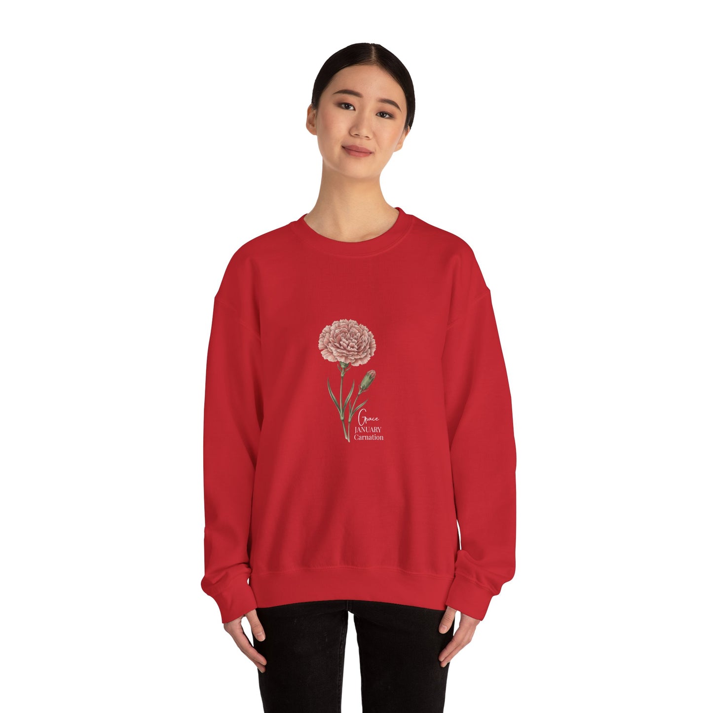 January Carnation Crewneck Sweatshirt — Customizable - 14673