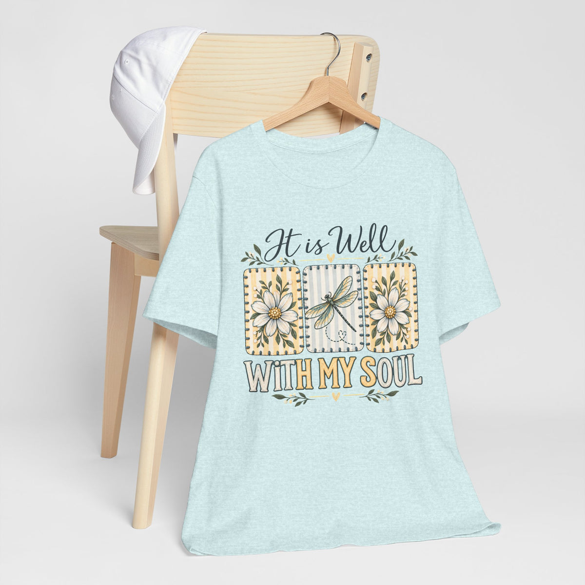 It Is Well With My Soul T-Shirt, Floral Dragonfly Christian Faith Tee - 14991