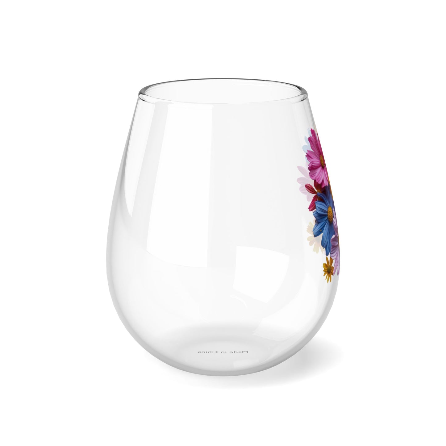 Bright Flowers - Stemless Wine Glass, 11.75oz