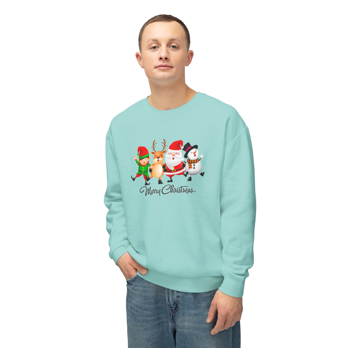 Santa, Snowman, Reindeer & Elf - Unisex Lightweight Crewneck Sweatshirt - 10372