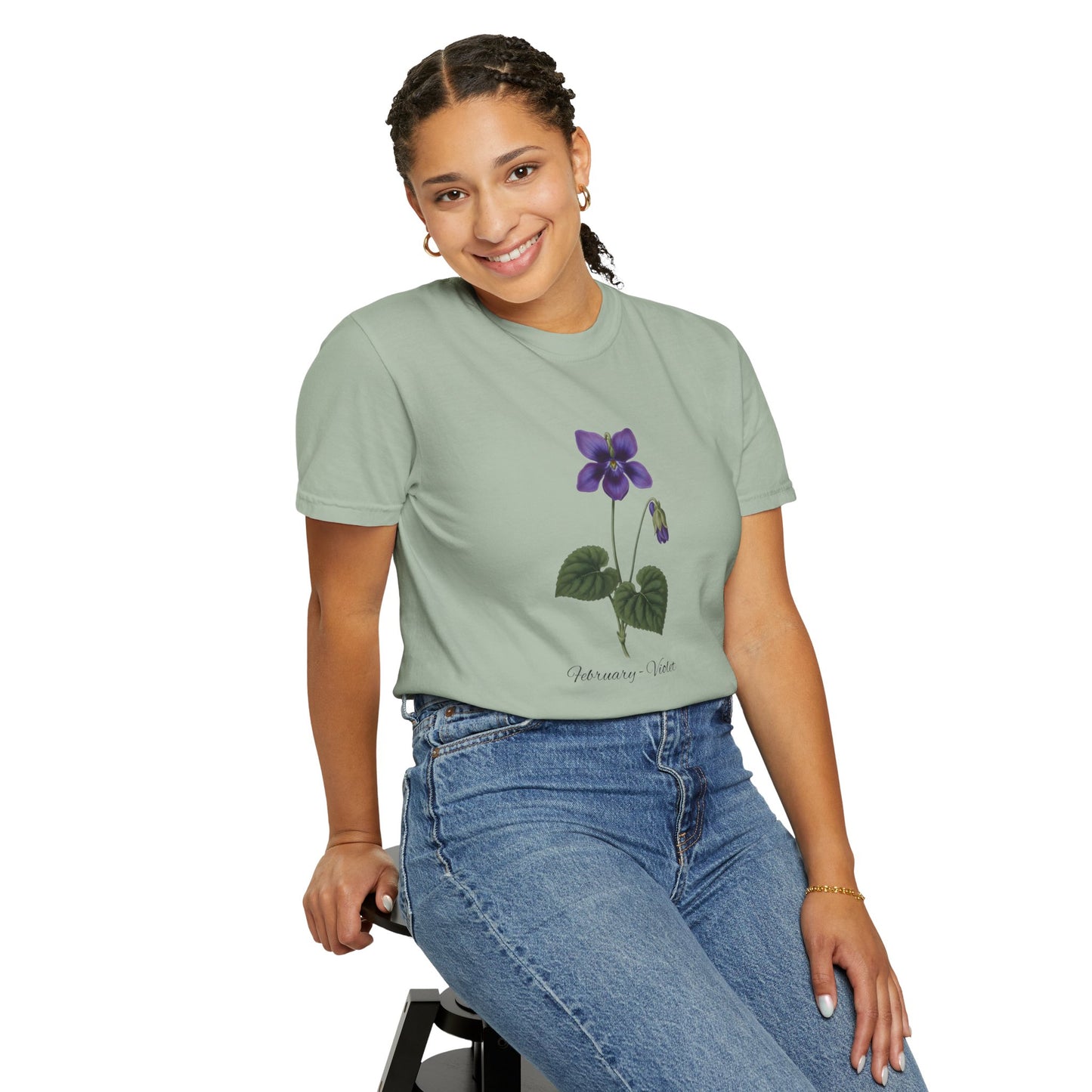 February Birth Flower Violet T-Shirt – Heavyweight Garment-Dyed Tee - 14700