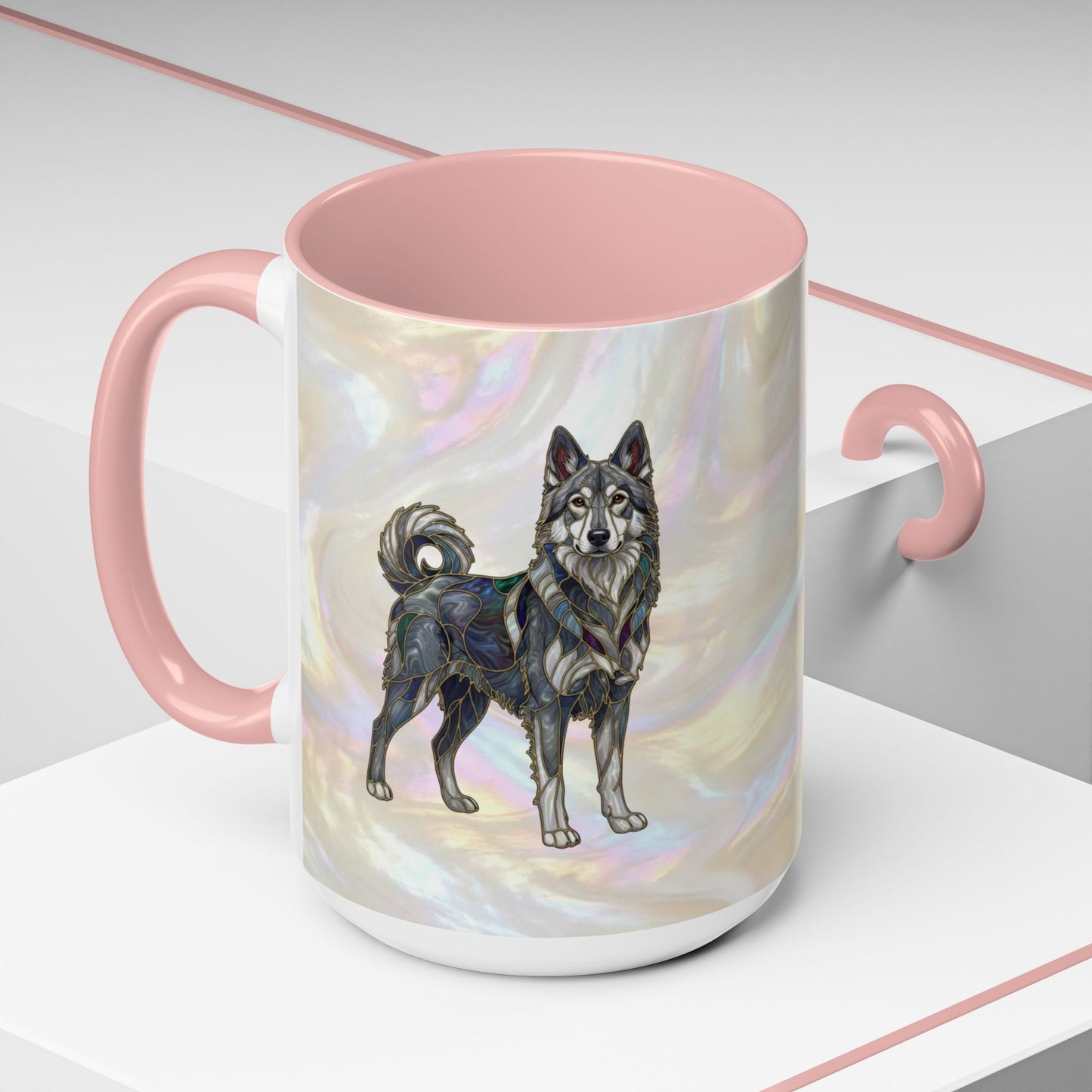 Norwegian Elkhound Accent Coffee Mug — Stained Glass Design (11/15oz) - 14637