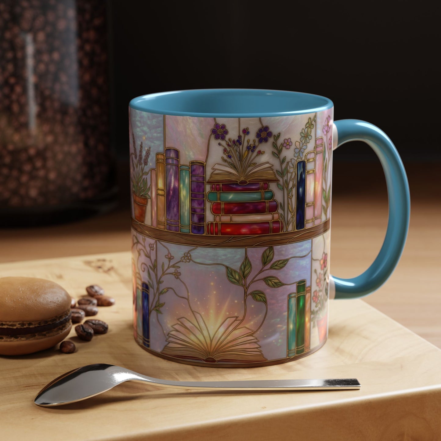 Magic Book Shelf Accent Coffee Mug — Stained Glass Design (11/15 oz) - 14529