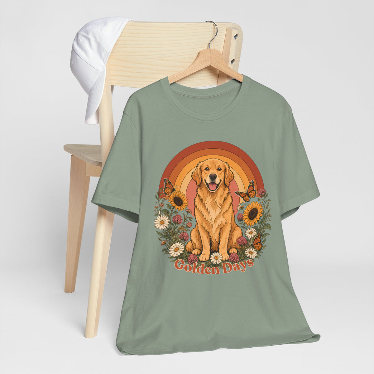 Golden Days Golden Retriever T-Shirt,  Retro Sunset Floral Dog Tee - 14969