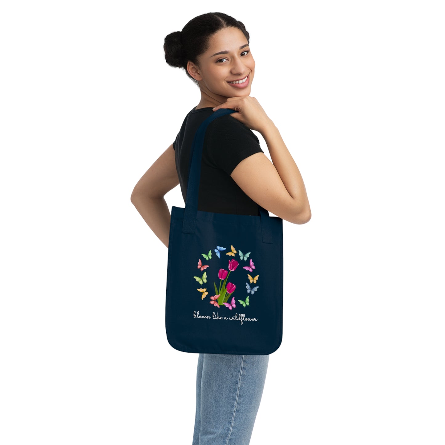 Butterfly & Flowers - Organic Canvas Tote Bag - 10161