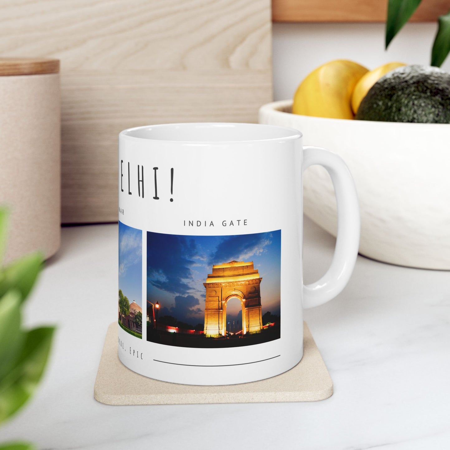 Hello Delhi! Ceramic Mug - 11oz & 15oz Travel Souvenir with Scenic Landmarks - 12025