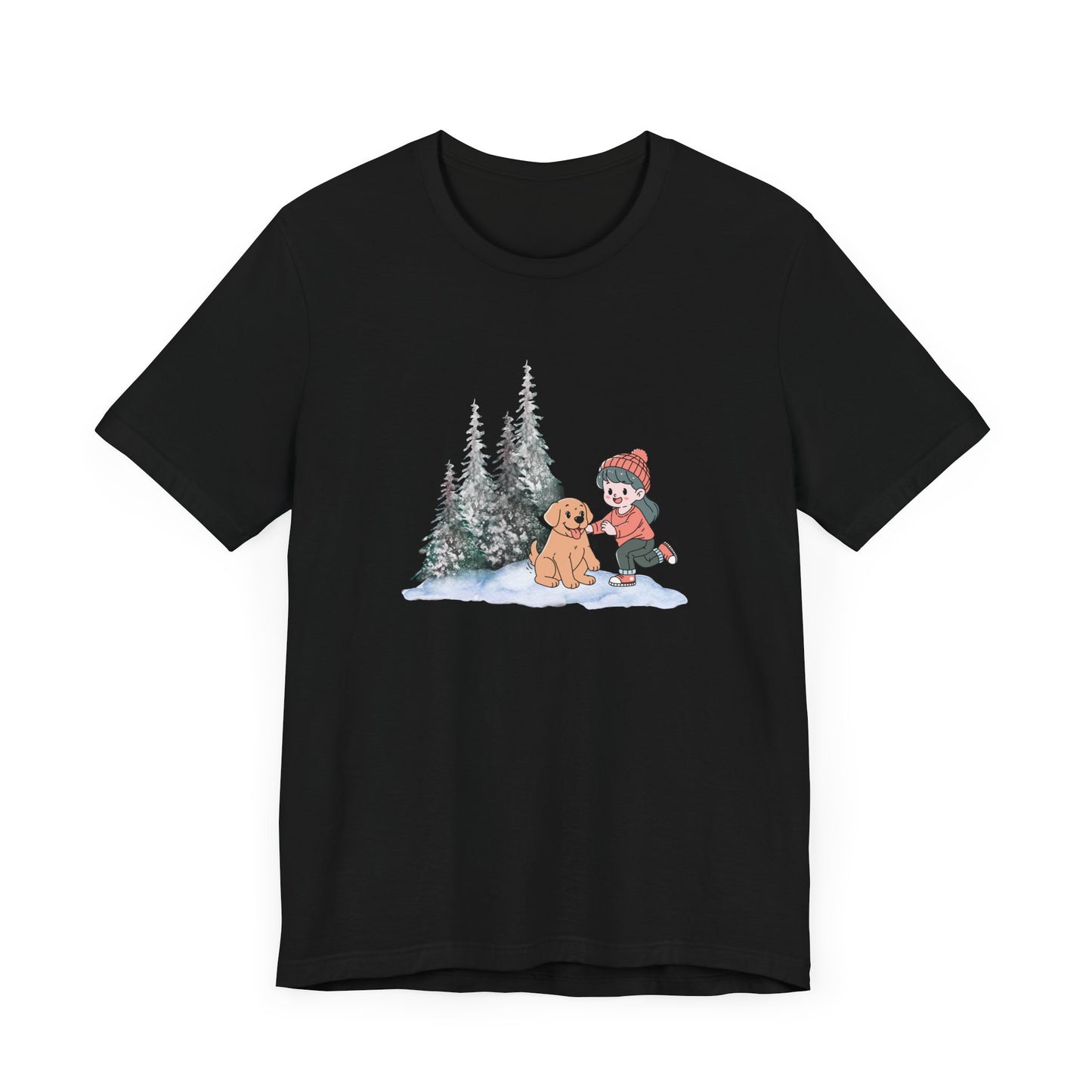 Winter Trees, Girl & Puppy - Unisex Jersey Short Sleeve Tee - 10279