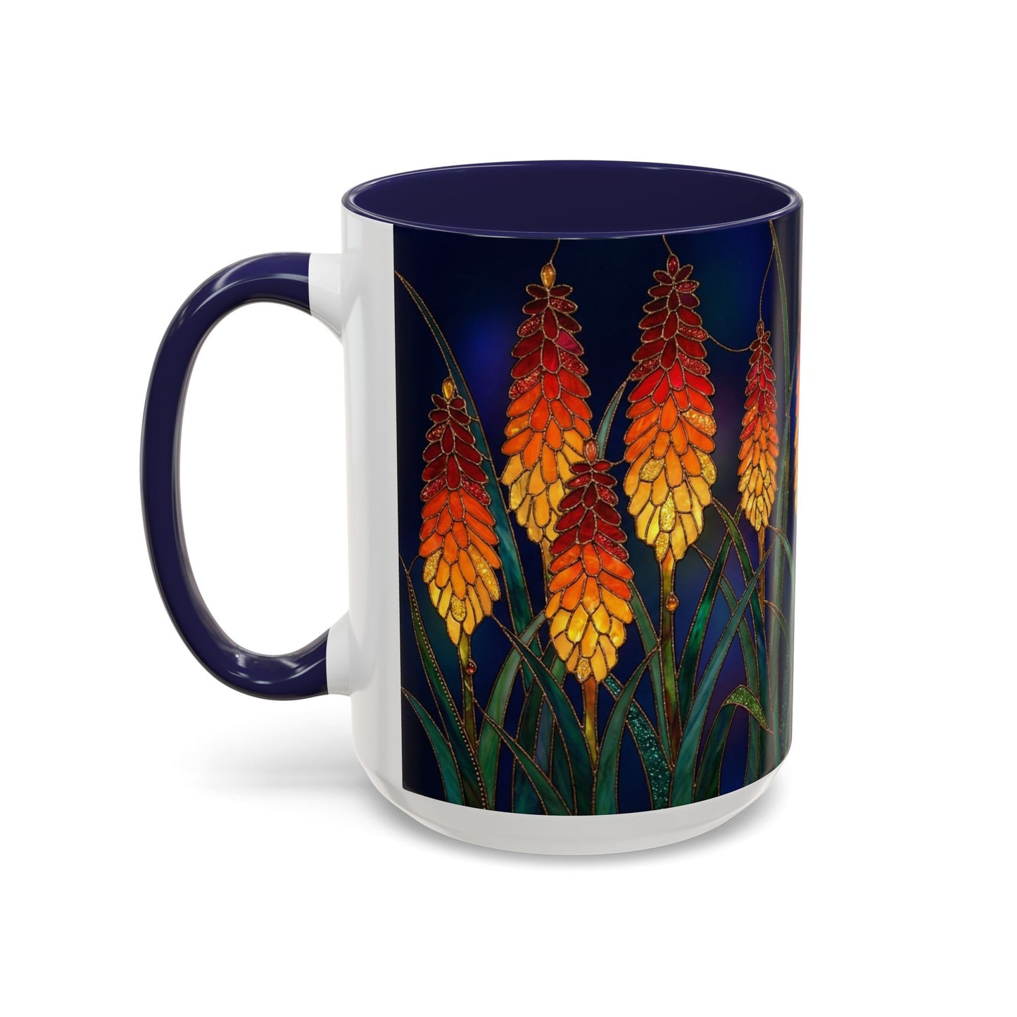 Red Hot Poker Floral Coffee Mug — Stained Glass Design (11/15oz) - 14585