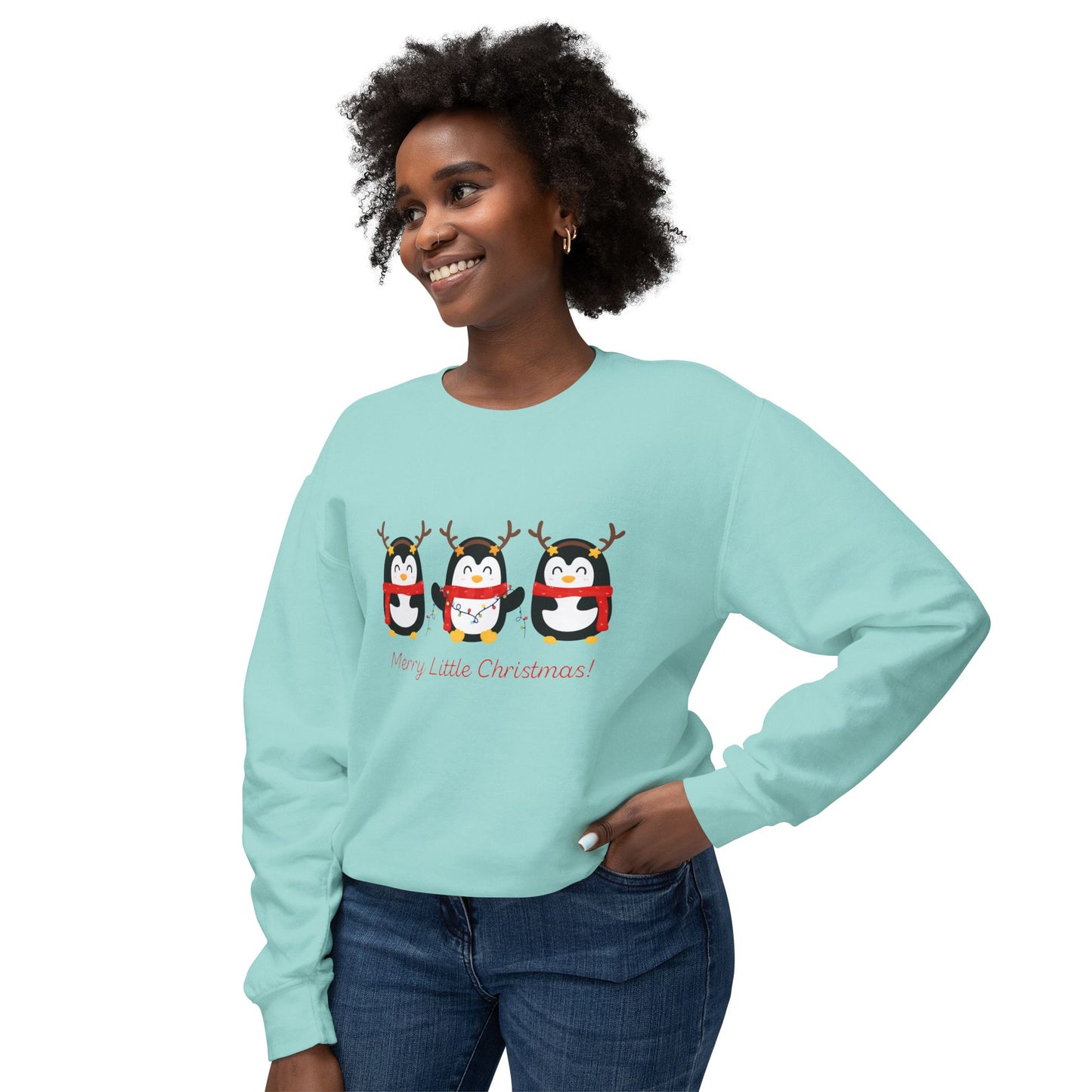 Penguins, Merry Little Christmas - Unisex Lightweight Crewneck Sweatshirt - 10531