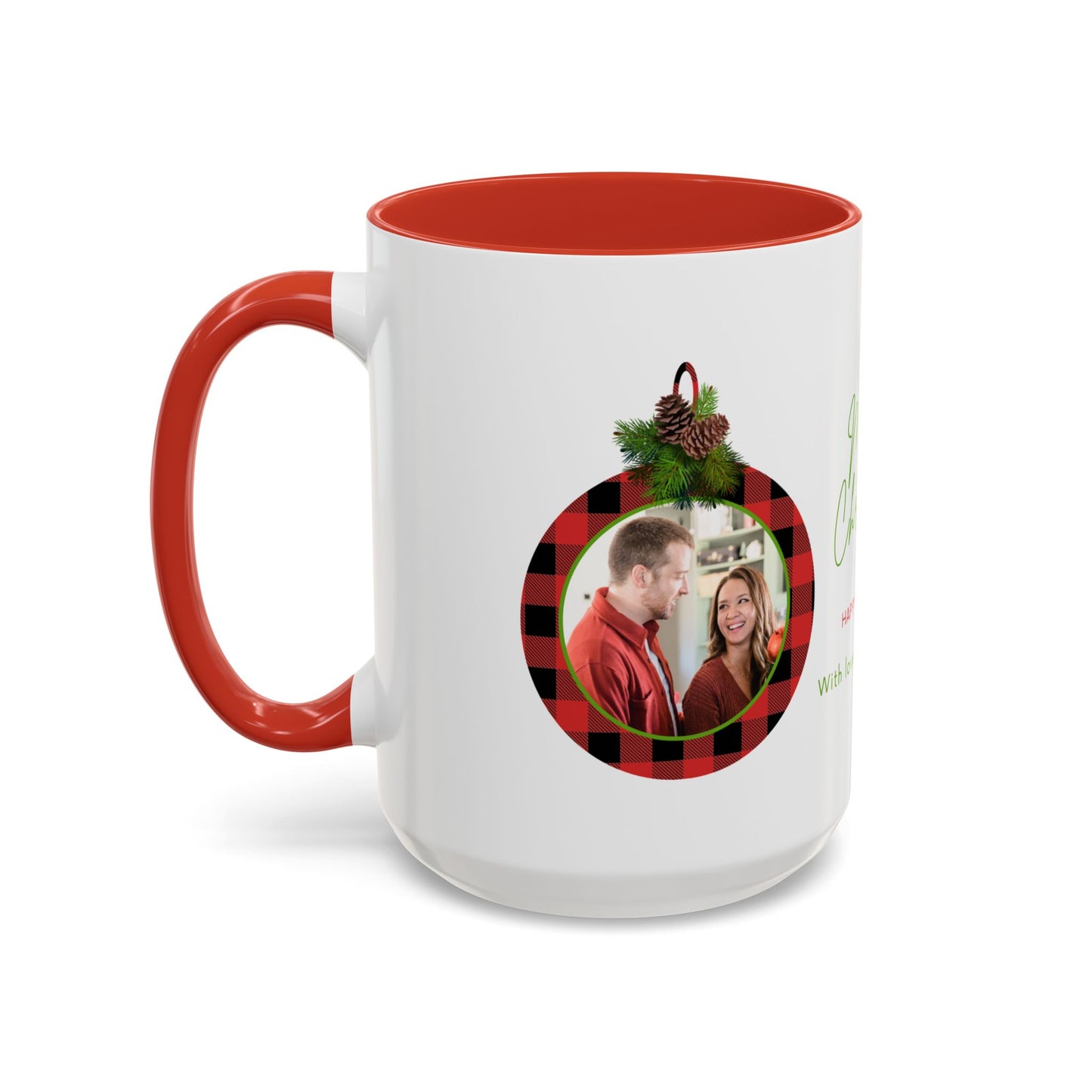 Merry Christmas & Happy New Year, Family Photo, Customizable - Accent Coffee Mug (11, 15oz) - 10918