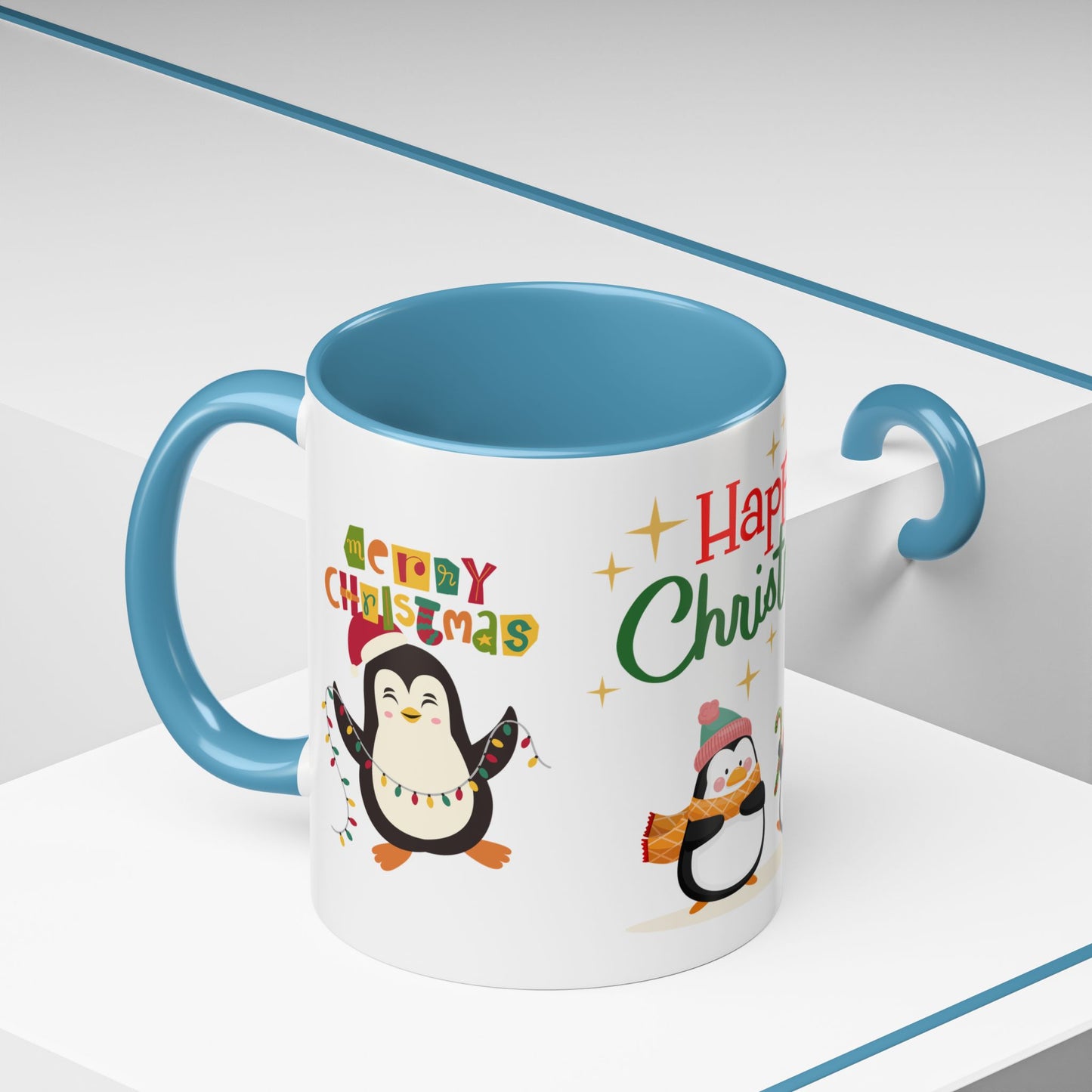 Penguins, Merry Christmas - Accent Coffee Mug (11, 15oz)