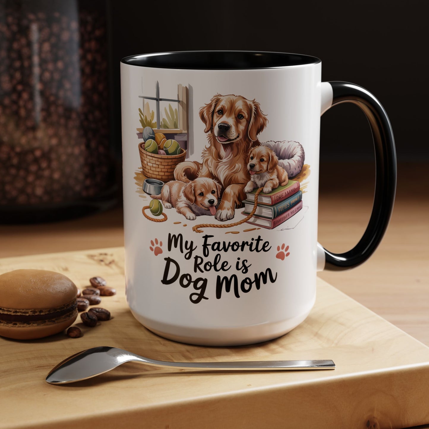 My Favorite Role is Dog Mom Mug – Cute Golden Retriever & Puppies Gift for Dog Lovers, Pet Mom Coffee Cup (11oz / 15oz) - 14799