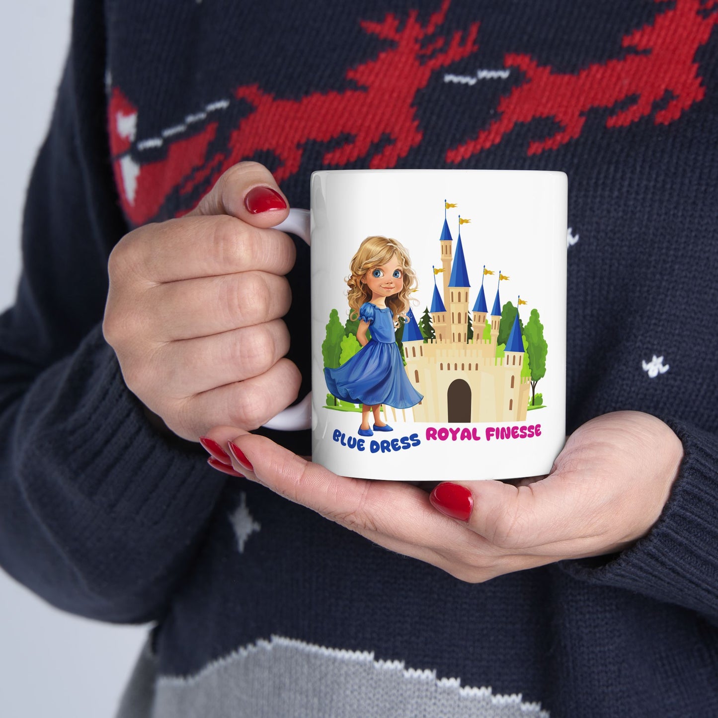 Blue Dress Princess, Royal Finesse, Customizable - Ceramic Mug, (11oz, 15oz)