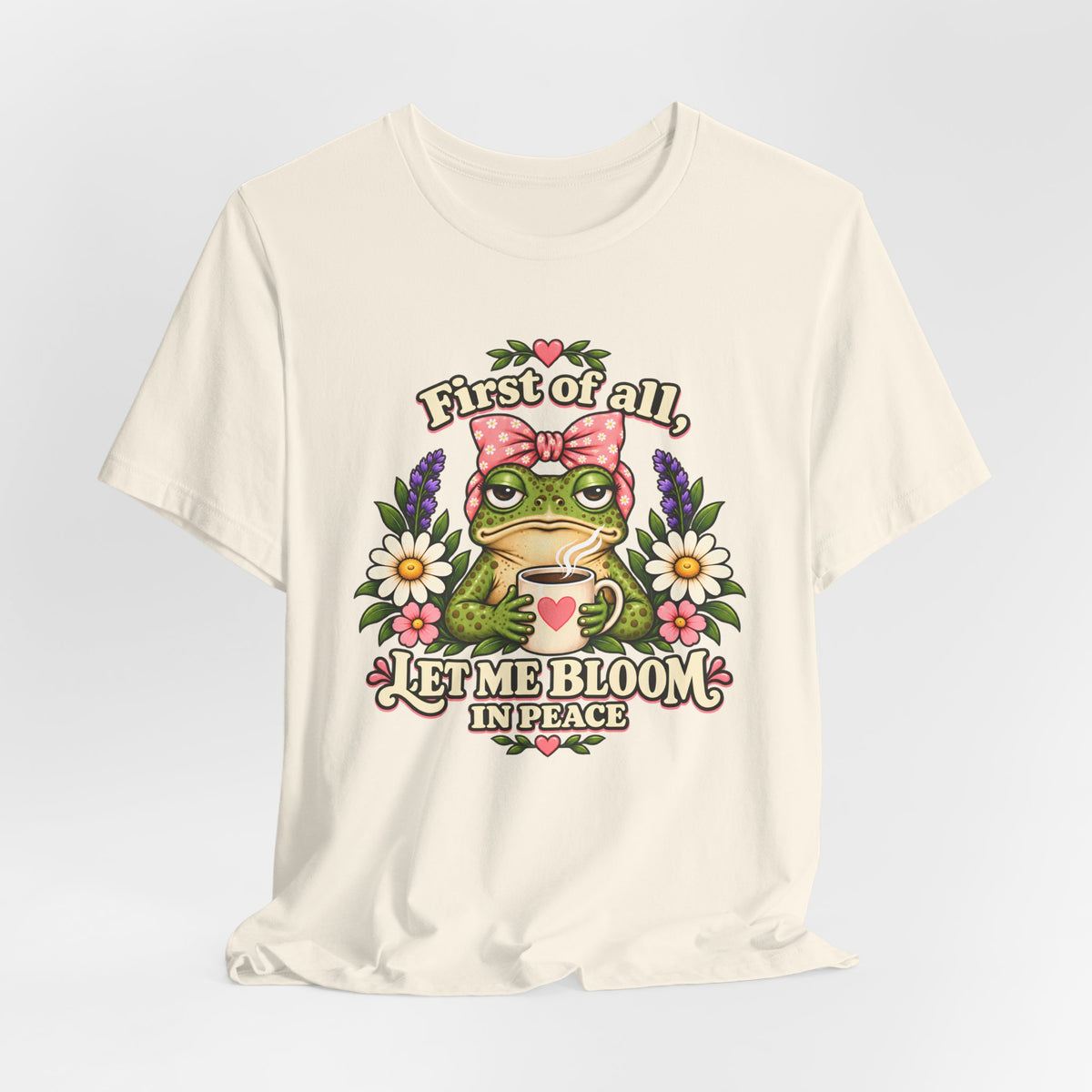 Let Me Bloom in Peace Frog T-Shirt, Cute Floral Coffee Tee - 14500