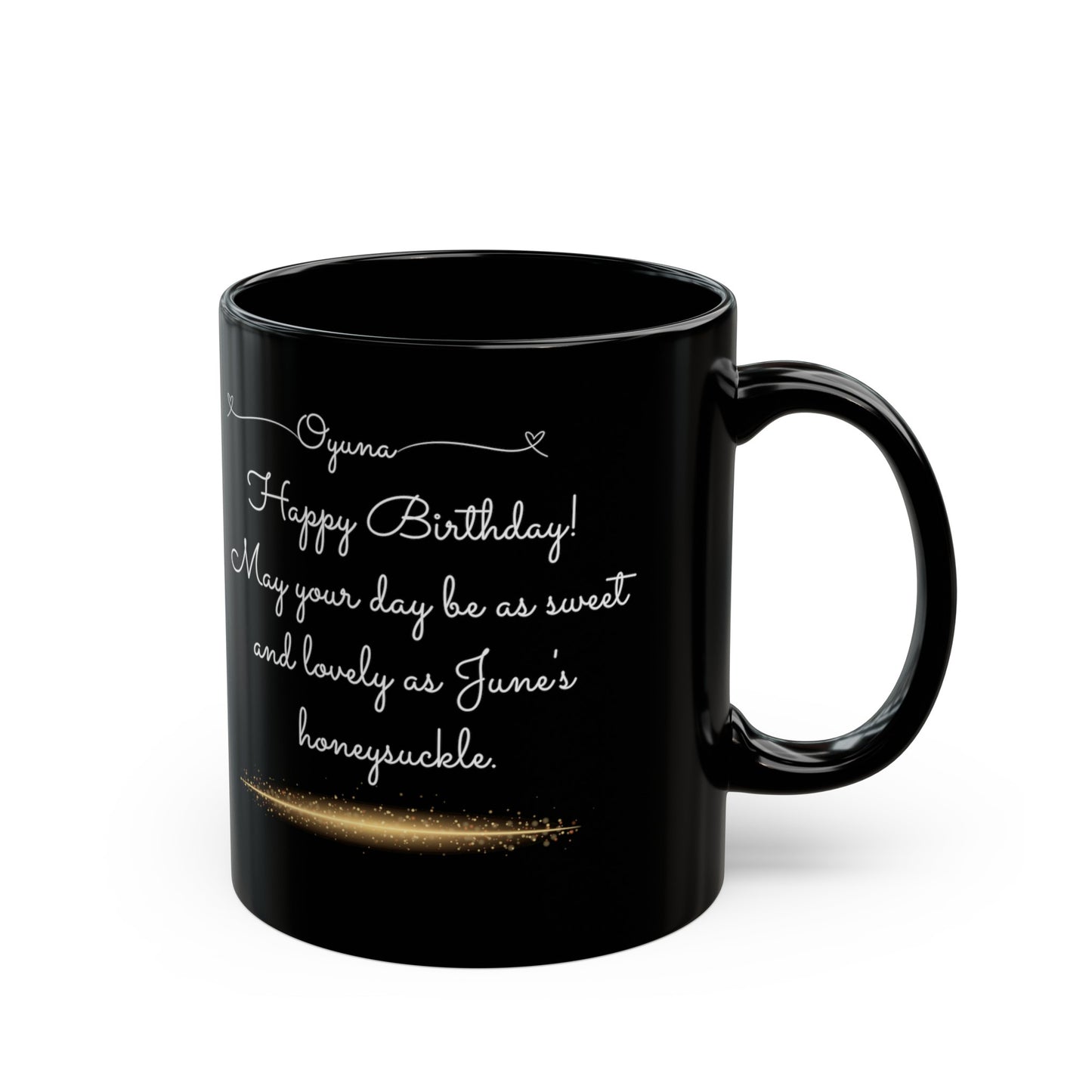 Happy Birthday, June, Honeysuckle, Customized Ceramic Black Mug (11oz, 15oz)