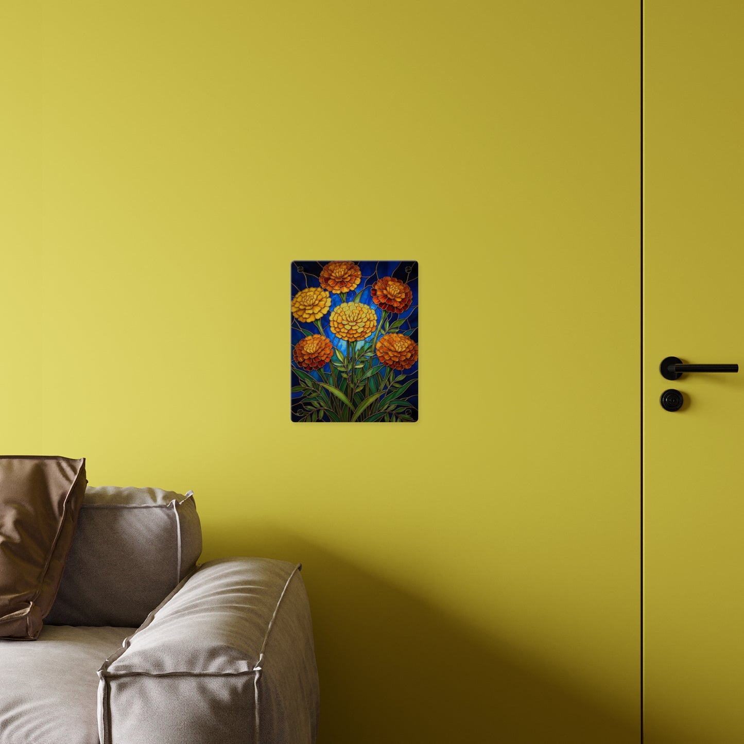 Marigold Bloom Acrylic Wall Art Panel — Botanical Floral Home Decor - 14608