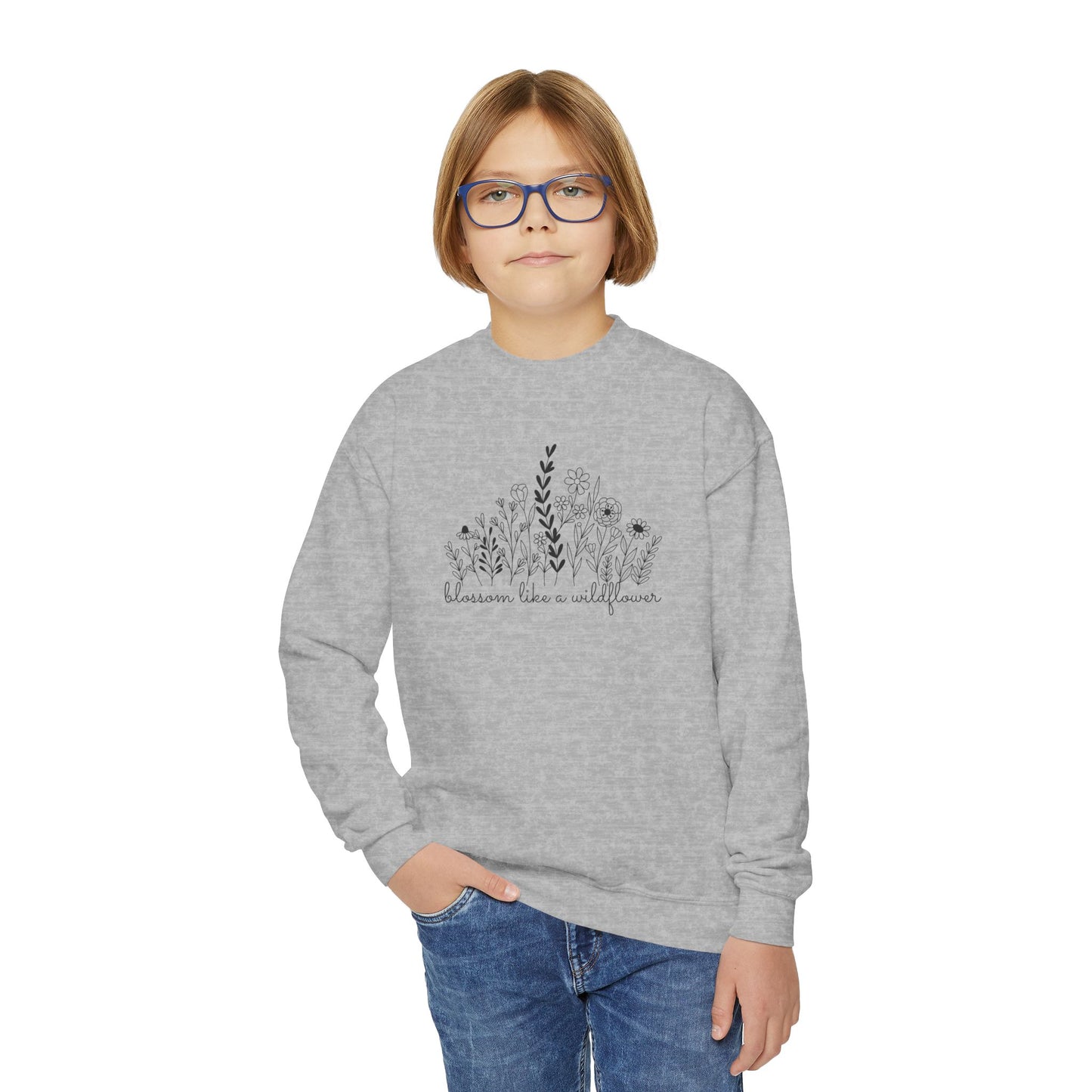 Blossom Like A Wildflower - Youth Crewneck Sweatshirt - 10127