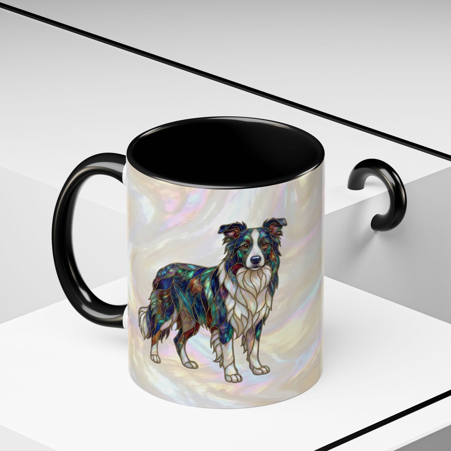Border Collie Accent Coffee Mug — Stained Glass Design (11/15 oz) - 14619