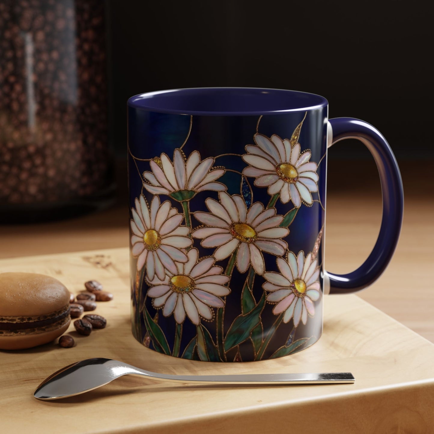 Daisy Floral Accent Coffee Mug — Stained Glass Design (11/15oz) - 14563