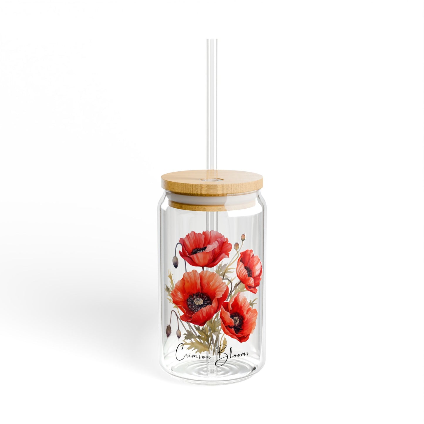 Poppies: Crimson Blooms,  Customizable - Sipper Glass, 16oz