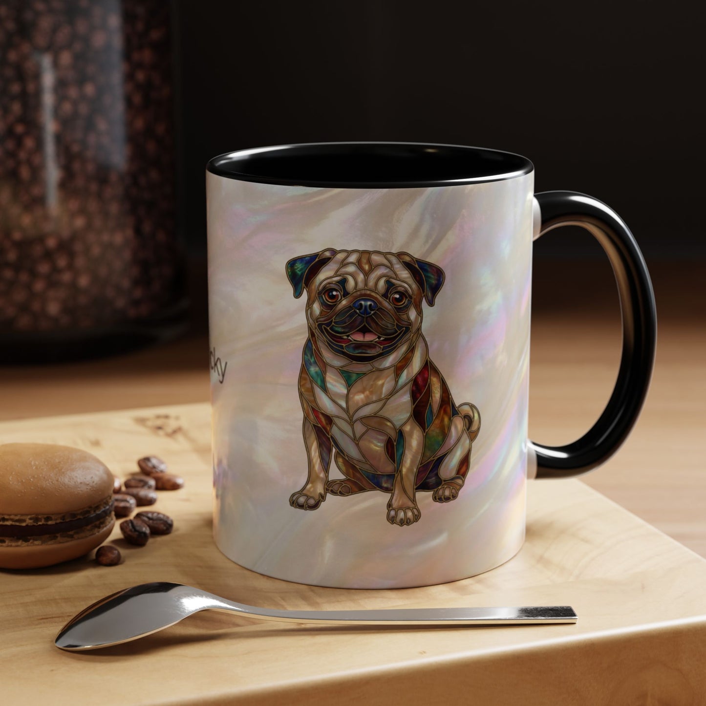 Personalized Pug Accent Coffee Mug –  Stained Glass Design (11/15oz) - 14547
