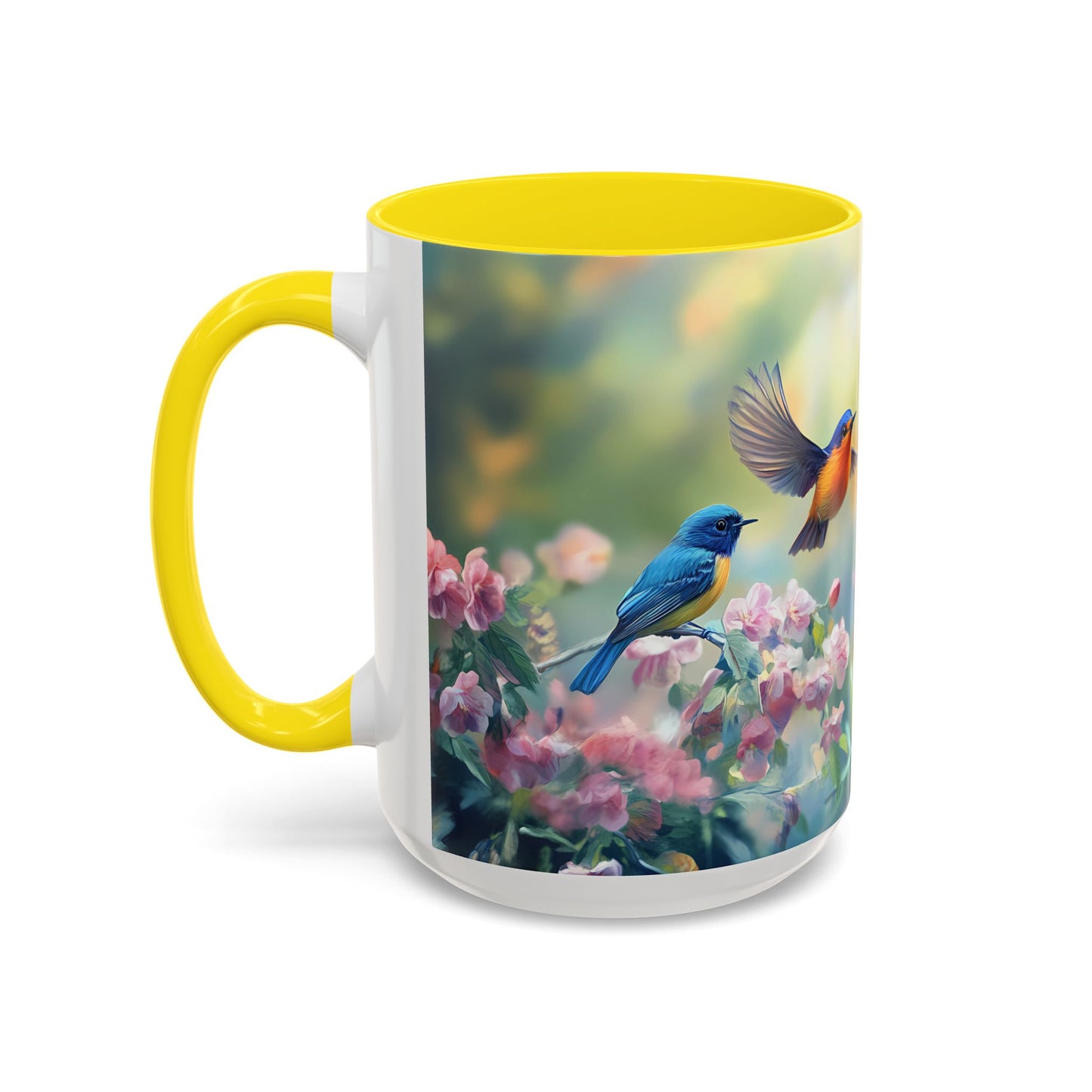 Charming Nature-Inspired Accent Coffee Mug with Colorful Birds & Flowers - 11913