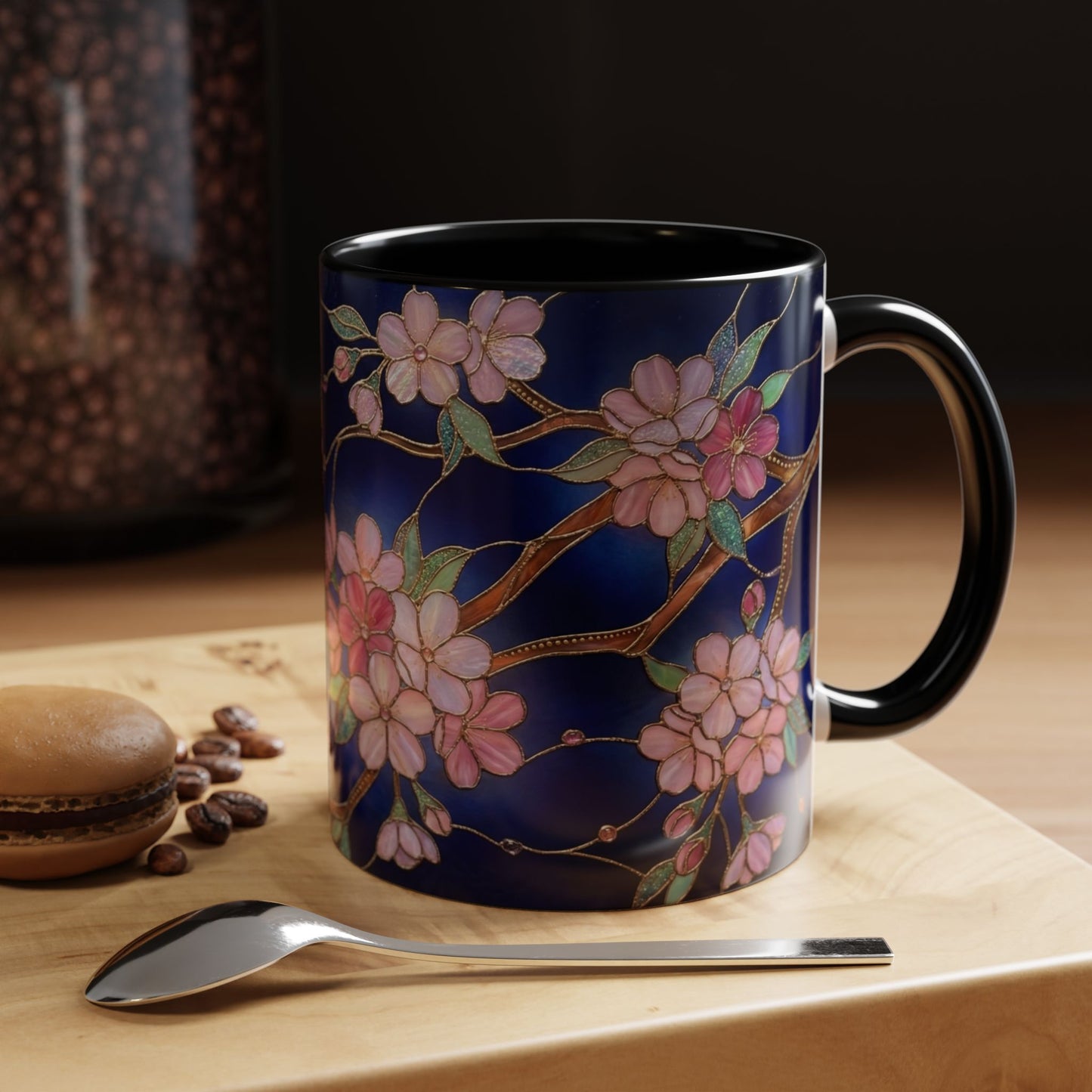 Cherry Blossom Accent Coffee Mug — Stained Glass Design 11/15oz - 14560
