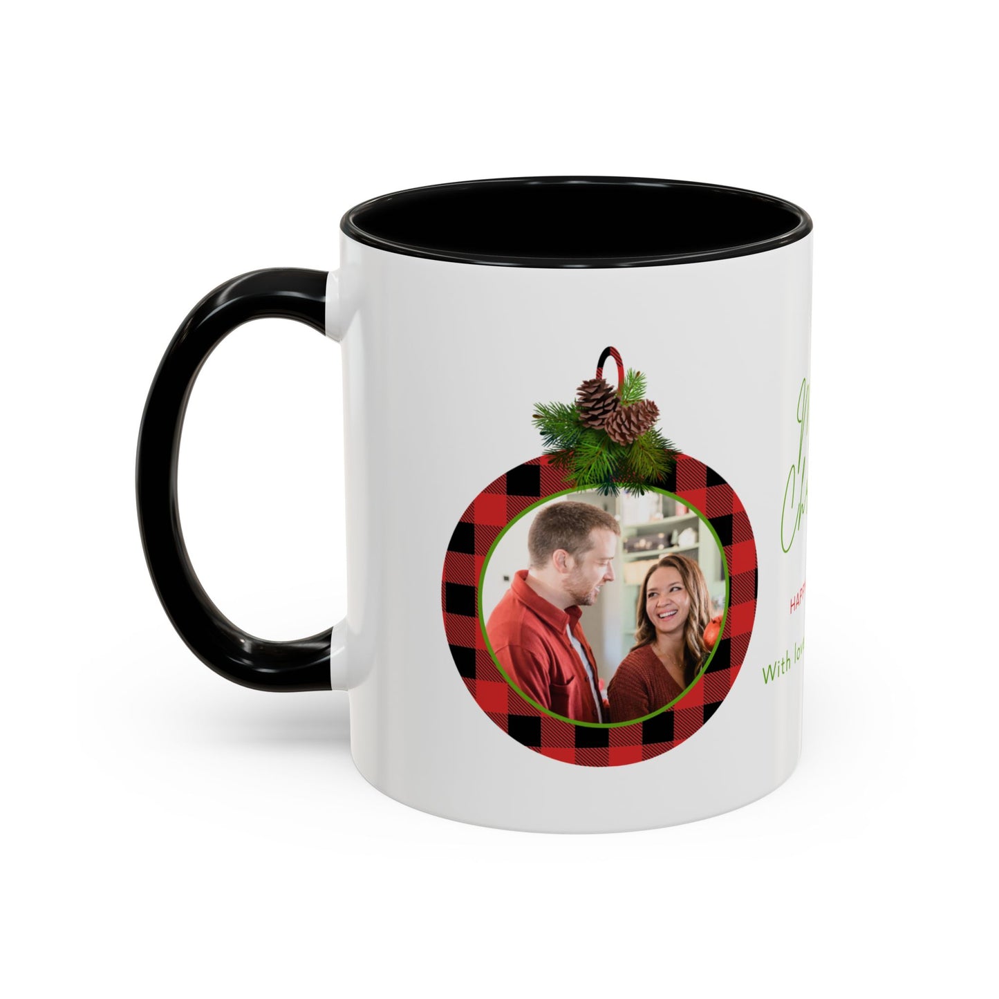 Merry Christmas & Happy New Year, Family Photo, Customizable - Accent Coffee Mug (11, 15oz) - 10918