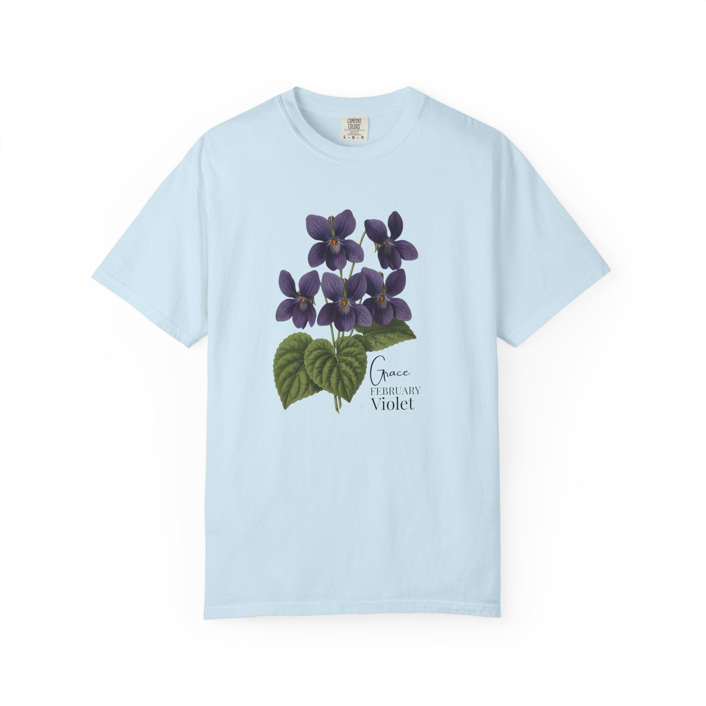 February Birth Flower Violet T-Shirt – Heavyweight Garment-Dyed Tee - 14694