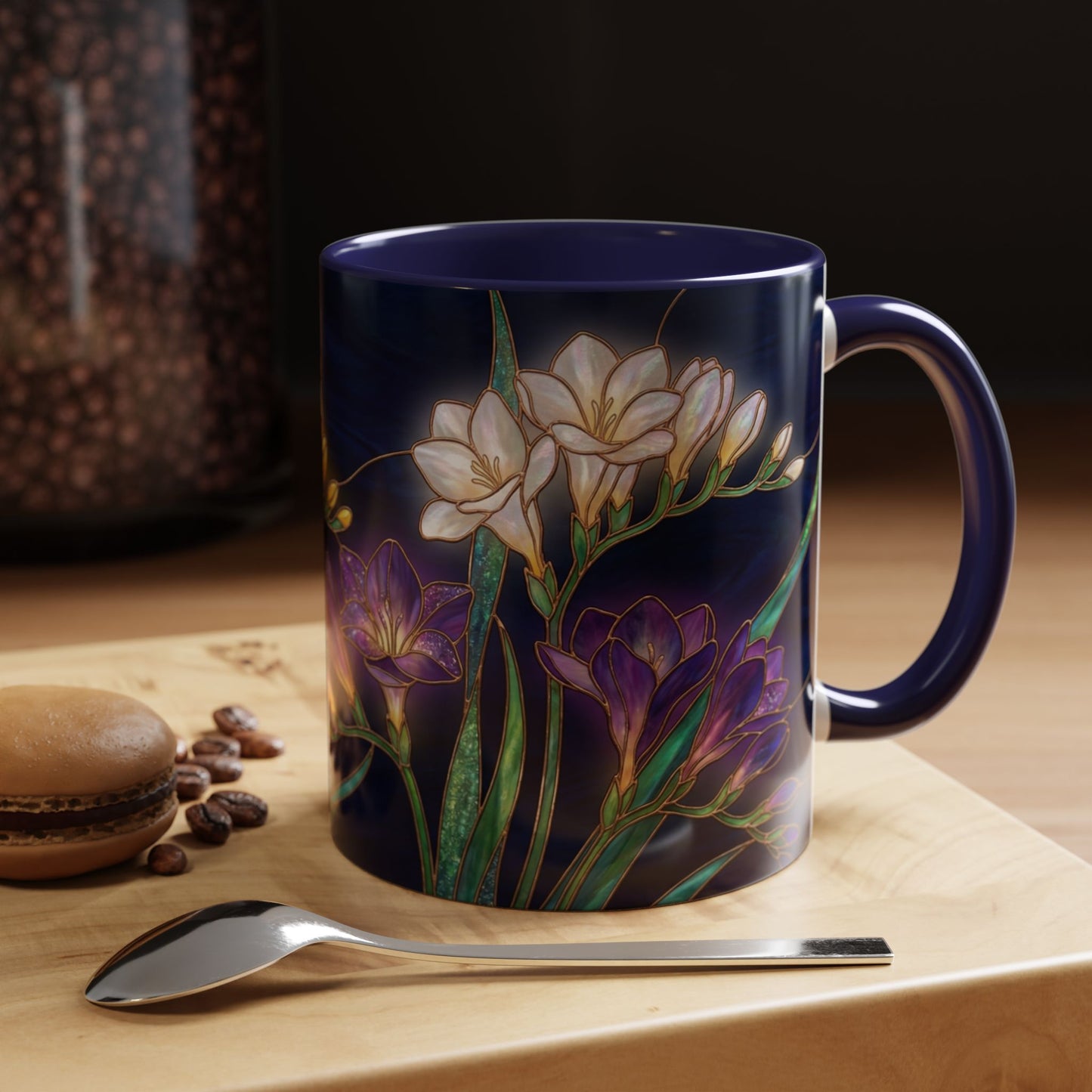 Freesia Floral Accent Coffee Mug — Stained Glass Design (11/15 oz) - 14566