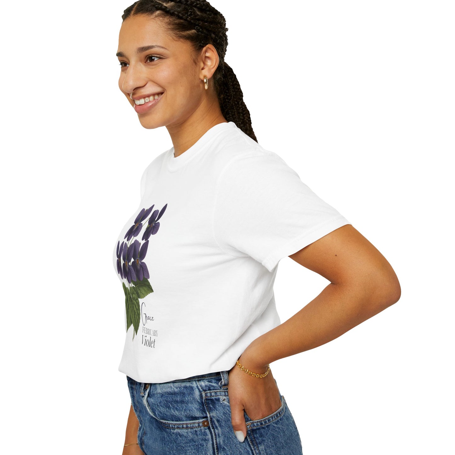 February Birth Flower Violet T-Shirt – Heavyweight Garment-Dyed Tee - 14694